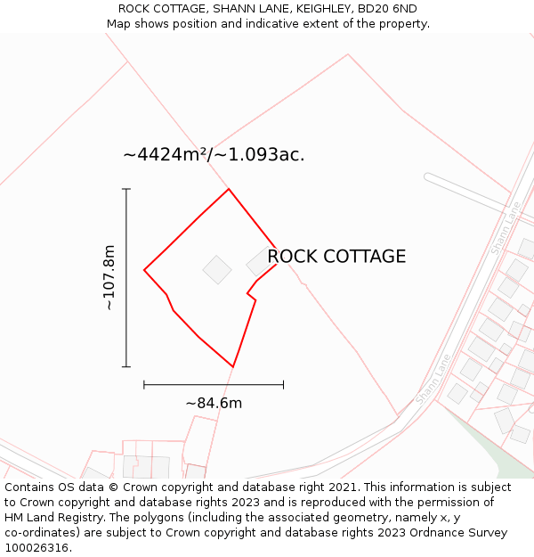 ROCK COTTAGE, SHANN LANE, KEIGHLEY, BD20 6ND: Plot and title map