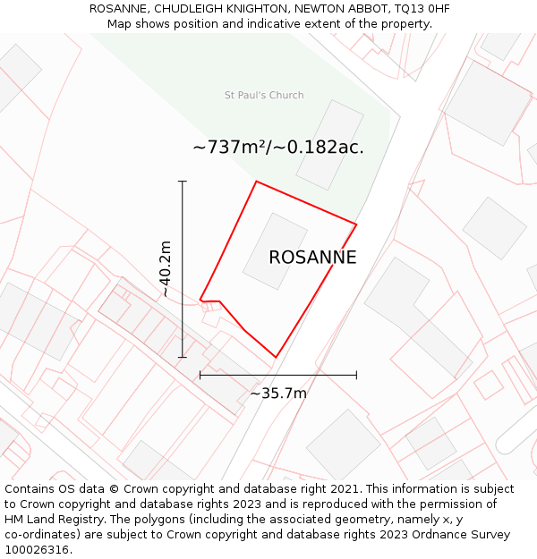 ROSANNE, CHUDLEIGH KNIGHTON, NEWTON ABBOT, TQ13 0HF: Plot and title map