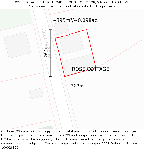 ROSE COTTAGE, CHURCH ROAD, BROUGHTON MOOR, MARYPORT, CA15 7SS: Plot and title map