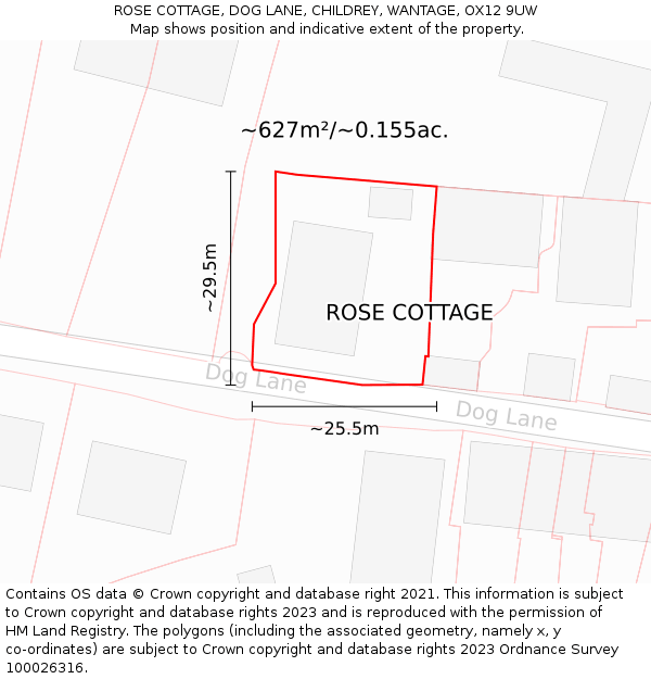 ROSE COTTAGE, DOG LANE, CHILDREY, WANTAGE, OX12 9UW: Plot and title map