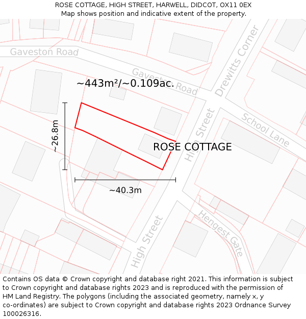 ROSE COTTAGE, HIGH STREET, HARWELL, DIDCOT, OX11 0EX: Plot and title map