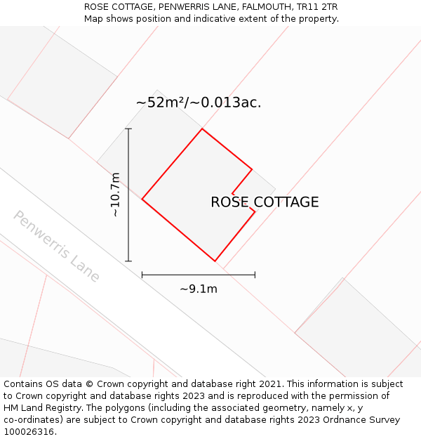 ROSE COTTAGE, PENWERRIS LANE, FALMOUTH, TR11 2TR: Plot and title map