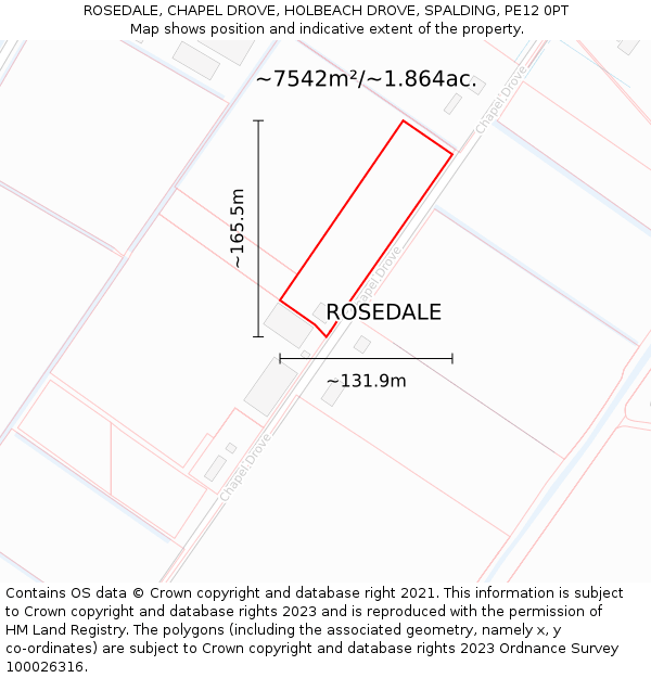 ROSEDALE, CHAPEL DROVE, HOLBEACH DROVE, SPALDING, PE12 0PT: Plot and title map