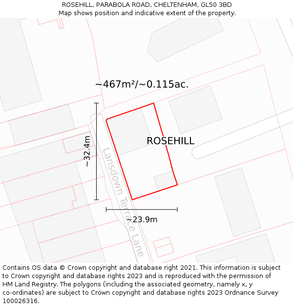 ROSEHILL, PARABOLA ROAD, CHELTENHAM, GL50 3BD: Plot and title map