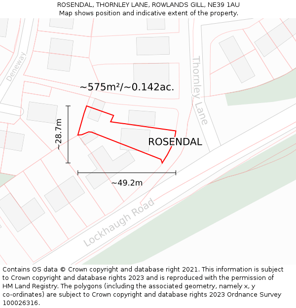 ROSENDAL, THORNLEY LANE, ROWLANDS GILL, NE39 1AU: Plot and title map