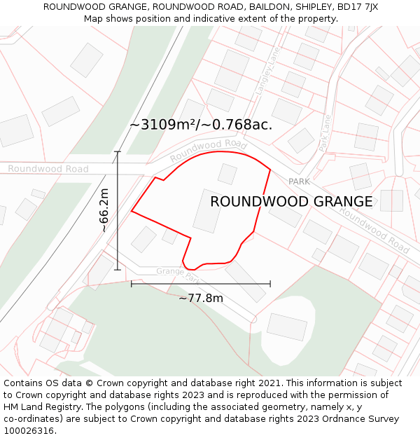 ROUNDWOOD GRANGE, ROUNDWOOD ROAD, BAILDON, SHIPLEY, BD17 7JX: Plot and title map