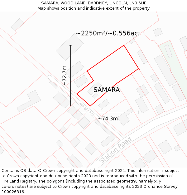 SAMARA, WOOD LANE, BARDNEY, LINCOLN, LN3 5UE: Plot and title map