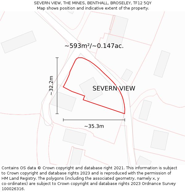 SEVERN VIEW, THE MINES, BENTHALL, BROSELEY, TF12 5QY: Plot and title map