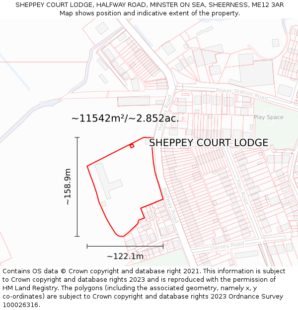 SHEPPEY COURT LODGE, HALFWAY ROAD, MINSTER ON SEA, SHEERNESS, ME12 3AR: Plot and title map