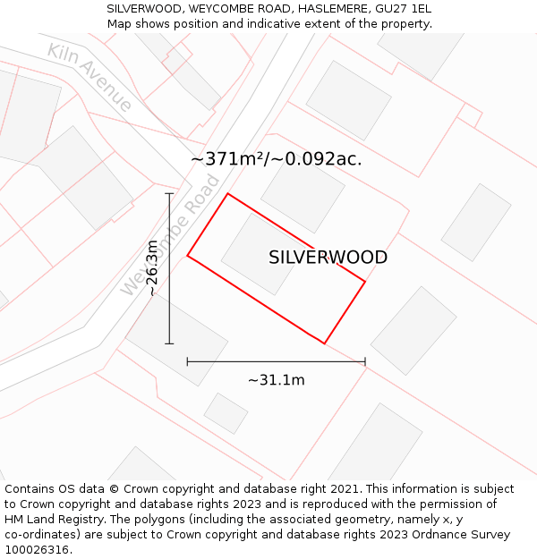 SILVERWOOD, WEYCOMBE ROAD, HASLEMERE, GU27 1EL: Plot and title map