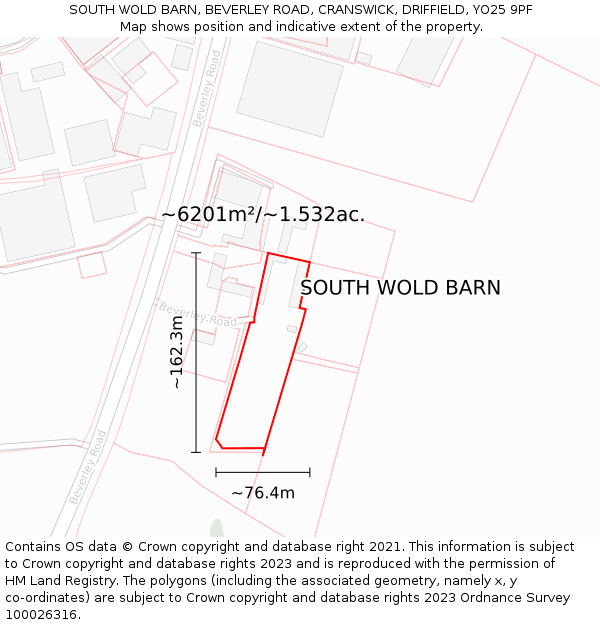 SOUTH WOLD BARN, BEVERLEY ROAD, CRANSWICK, DRIFFIELD, YO25 9PF: Plot and title map