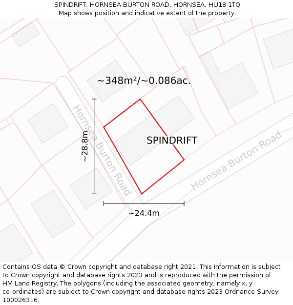 SPINDRIFT, HORNSEA BURTON ROAD, HORNSEA, HU18 1TQ: Plot and title map