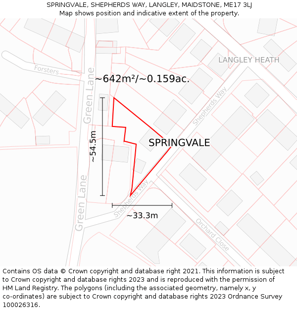 SPRINGVALE, SHEPHERDS WAY, LANGLEY, MAIDSTONE, ME17 3LJ: Plot and title map