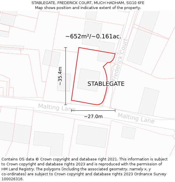 STABLEGATE, FREDERICK COURT, MUCH HADHAM, SG10 6FE: Plot and title map