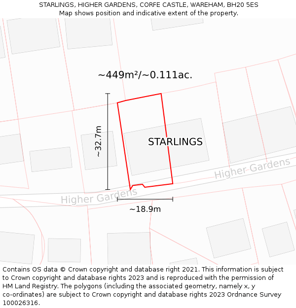 STARLINGS, HIGHER GARDENS, CORFE CASTLE, WAREHAM, BH20 5ES: Plot and title map