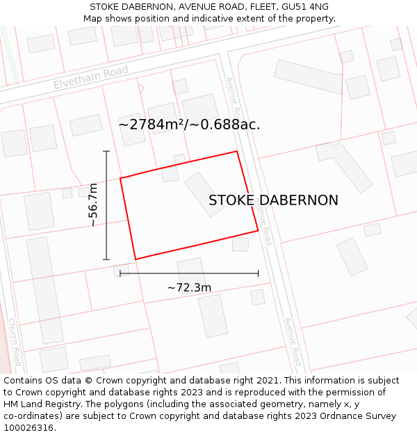 STOKE DABERNON, AVENUE ROAD, FLEET, GU51 4NG: Plot and title map