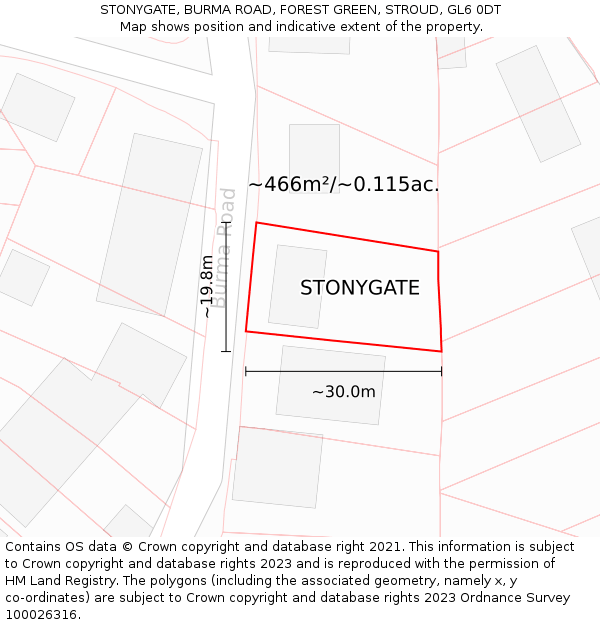 STONYGATE, BURMA ROAD, FOREST GREEN, STROUD, GL6 0DT: Plot and title map