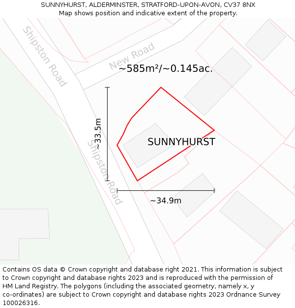 SUNNYHURST, ALDERMINSTER, STRATFORD-UPON-AVON, CV37 8NX: Plot and title map