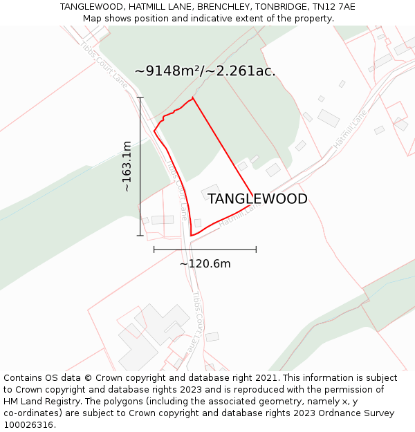 TANGLEWOOD, HATMILL LANE, BRENCHLEY, TONBRIDGE, TN12 7AE: Plot and title map