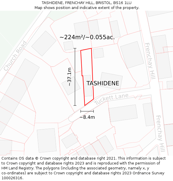 TASHIDENE, FRENCHAY HILL, BRISTOL, BS16 1LU: Plot and title map