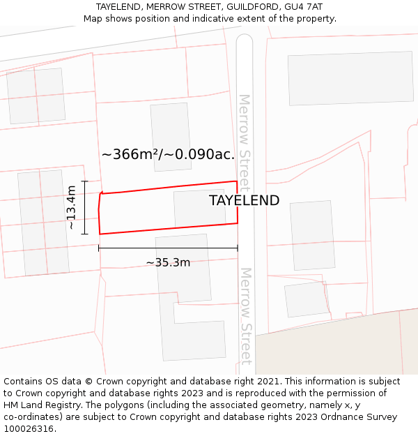 TAYELEND, MERROW STREET, GUILDFORD, GU4 7AT: Plot and title map