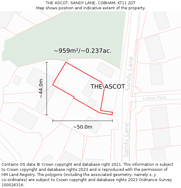 THE ASCOT, SANDY LANE, COBHAM, KT11 2DT: Plot and title map