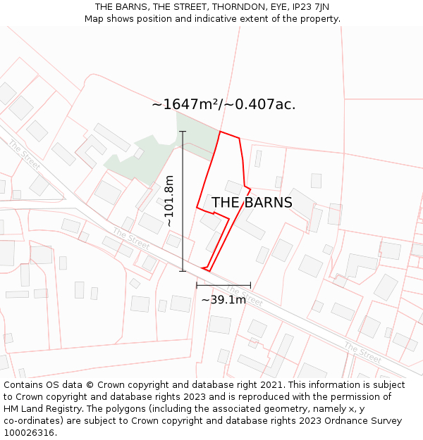 THE BARNS, THE STREET, THORNDON, EYE, IP23 7JN: Plot and title map