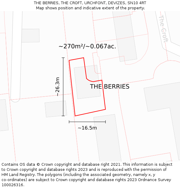 THE BERRIES, THE CROFT, URCHFONT, DEVIZES, SN10 4RT: Plot and title map