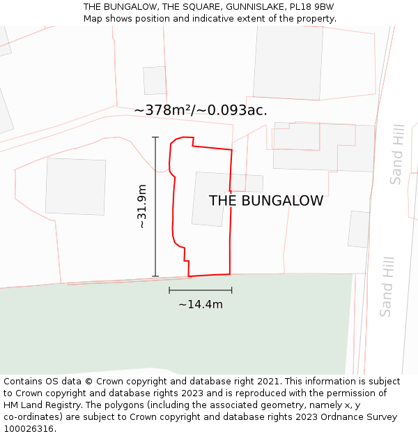 THE BUNGALOW, THE SQUARE, GUNNISLAKE, PL18 9BW: Plot and title map