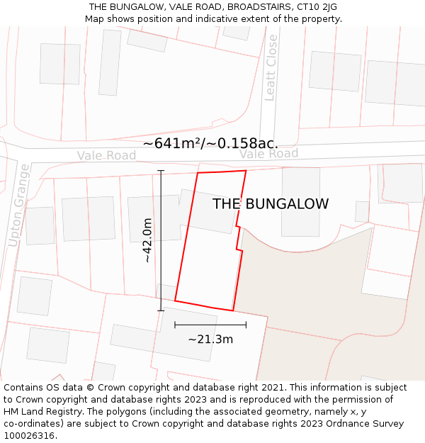 THE BUNGALOW, VALE ROAD, BROADSTAIRS, CT10 2JG: Plot and title map