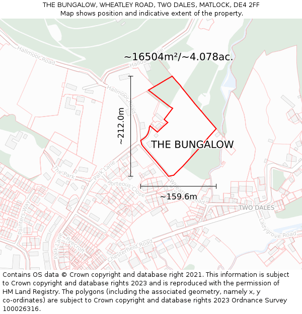 THE BUNGALOW, WHEATLEY ROAD, TWO DALES, MATLOCK, DE4 2FF: Plot and title map