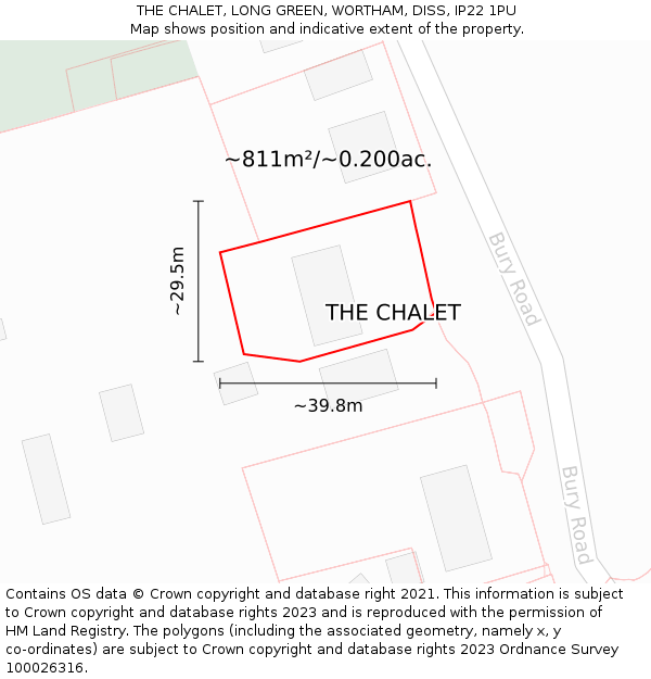 THE CHALET, LONG GREEN, WORTHAM, DISS, IP22 1PU: Plot and title map