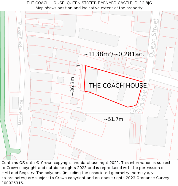 THE COACH HOUSE, QUEEN STREET, BARNARD CASTLE, DL12 8JG: Plot and title map