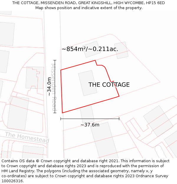 THE COTTAGE, MISSENDEN ROAD, GREAT KINGSHILL, HIGH WYCOMBE, HP15 6ED: Plot and title map