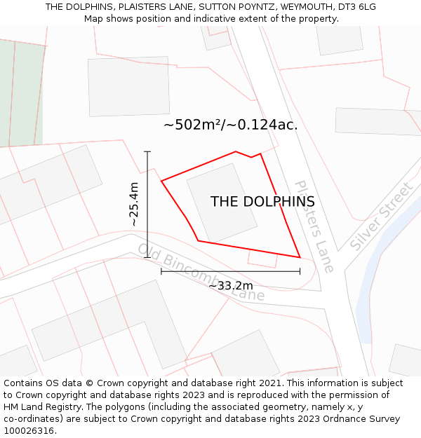 THE DOLPHINS, PLAISTERS LANE, SUTTON POYNTZ, WEYMOUTH, DT3 6LG: Plot and title map