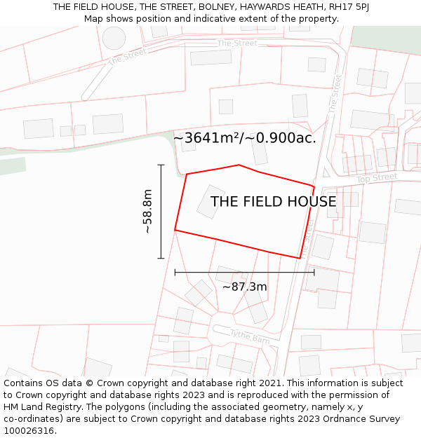 THE FIELD HOUSE, THE STREET, BOLNEY, HAYWARDS HEATH, RH17 5PJ: Plot and title map