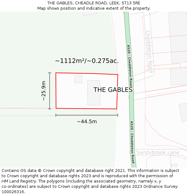 THE GABLES, CHEADLE ROAD, LEEK, ST13 5RE: Plot and title map