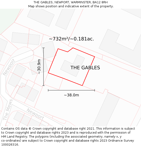 THE GABLES, NEWPORT, WARMINSTER, BA12 8RH: Plot and title map