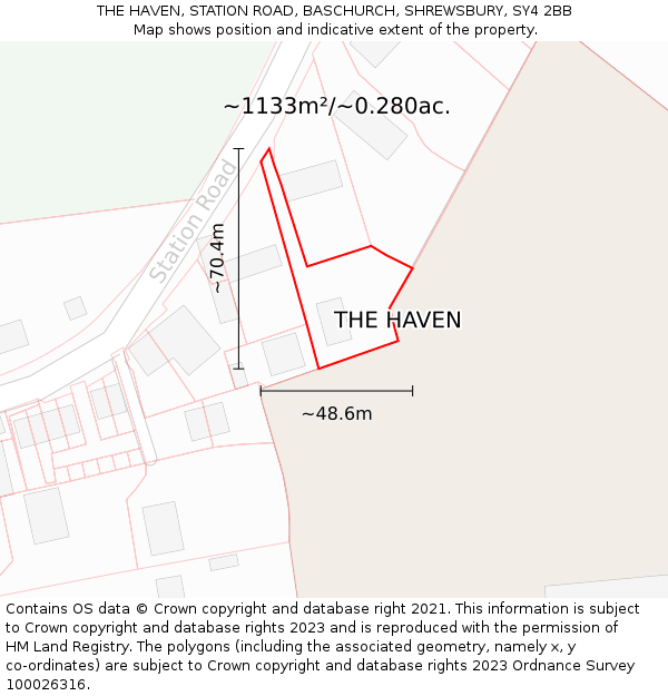 THE HAVEN, STATION ROAD, BASCHURCH, SHREWSBURY, SY4 2BB: Plot and title map