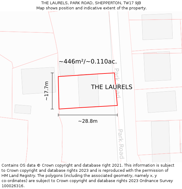 THE LAURELS, PARK ROAD, SHEPPERTON, TW17 9JB: Plot and title map