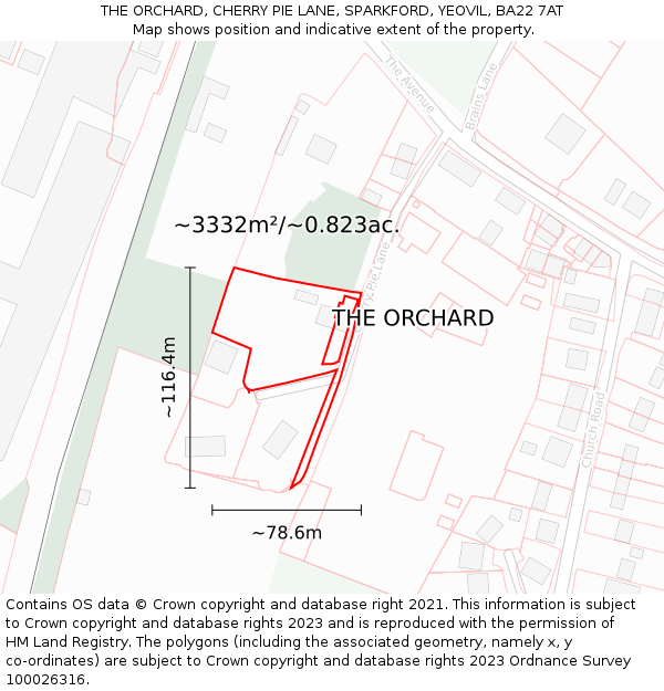 THE ORCHARD, CHERRY PIE LANE, SPARKFORD, YEOVIL, BA22 7AT: Plot and title map