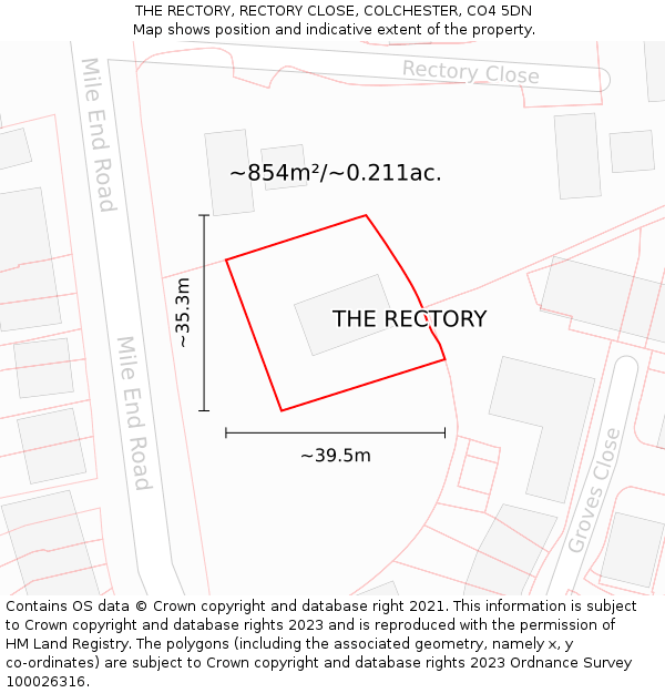 THE RECTORY, RECTORY CLOSE, COLCHESTER, CO4 5DN: Plot and title map