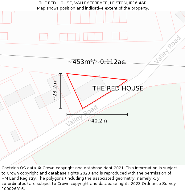 THE RED HOUSE, VALLEY TERRACE, LEISTON, IP16 4AP: Plot and title map