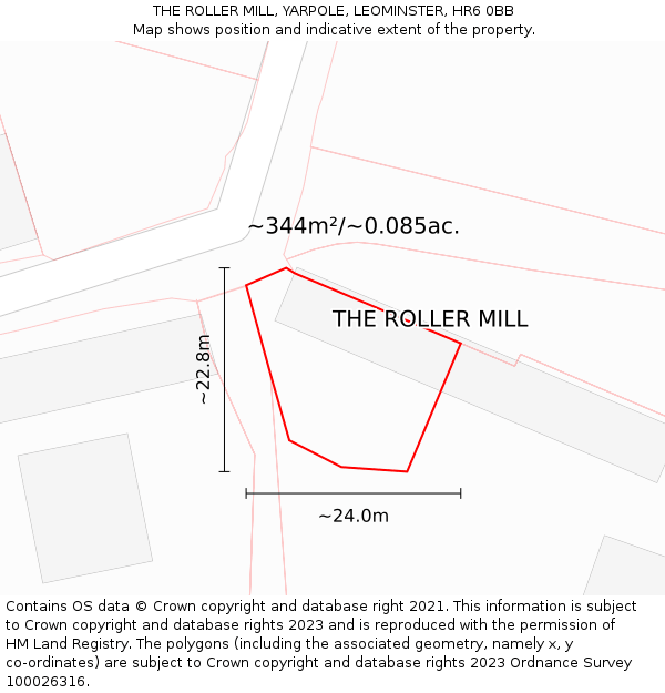 THE ROLLER MILL, YARPOLE, LEOMINSTER, HR6 0BB: Plot and title map