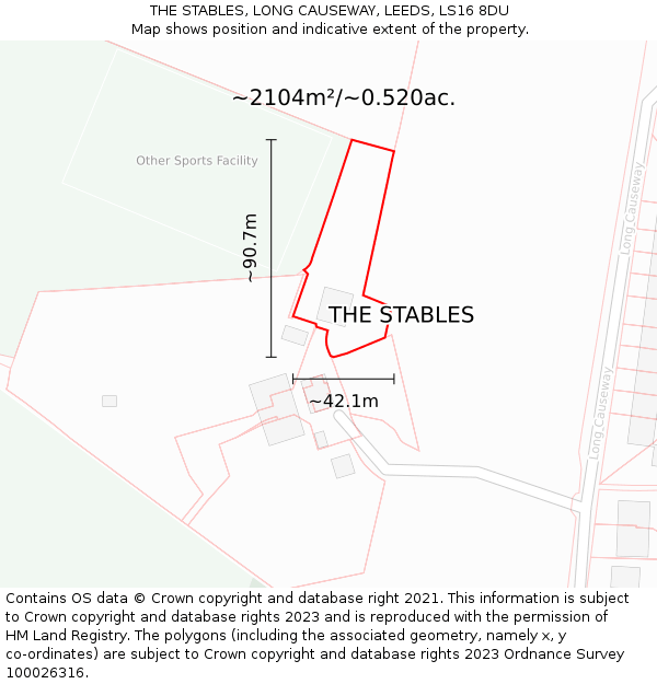 THE STABLES, LONG CAUSEWAY, LEEDS, LS16 8DU: Plot and title map