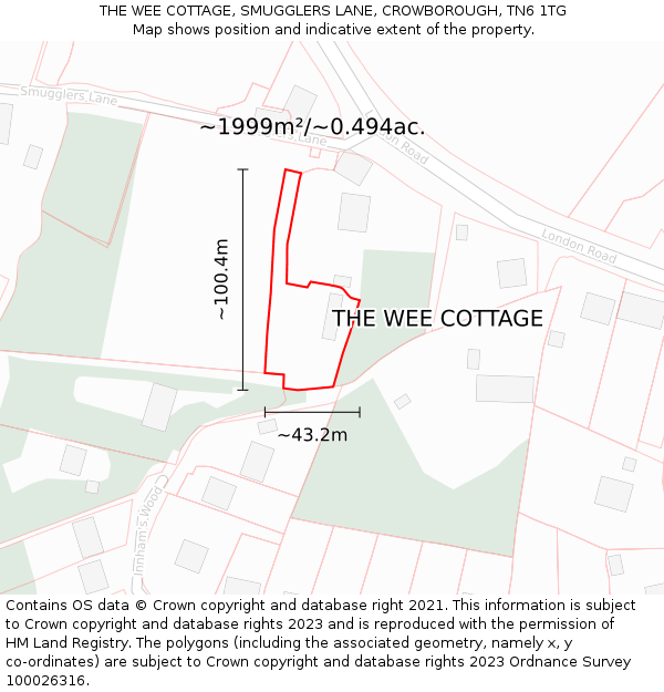 THE WEE COTTAGE, SMUGGLERS LANE, CROWBOROUGH, TN6 1TG: Plot and title map