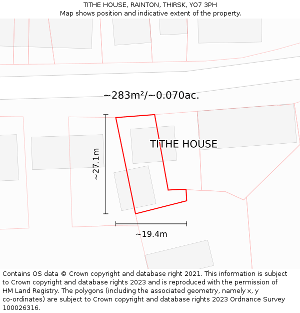 TITHE HOUSE, RAINTON, THIRSK, YO7 3PH: Plot and title map