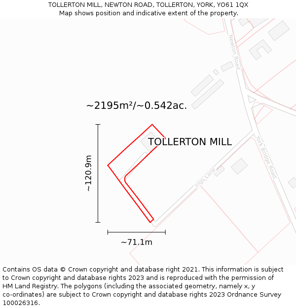 TOLLERTON MILL, NEWTON ROAD, TOLLERTON, YORK, YO61 1QX: Plot and title map