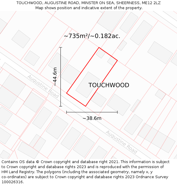 TOUCHWOOD, AUGUSTINE ROAD, MINSTER ON SEA, SHEERNESS, ME12 2LZ: Plot and title map