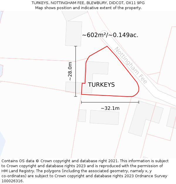 TURKEYS, NOTTINGHAM FEE, BLEWBURY, DIDCOT, OX11 9PG: Plot and title map